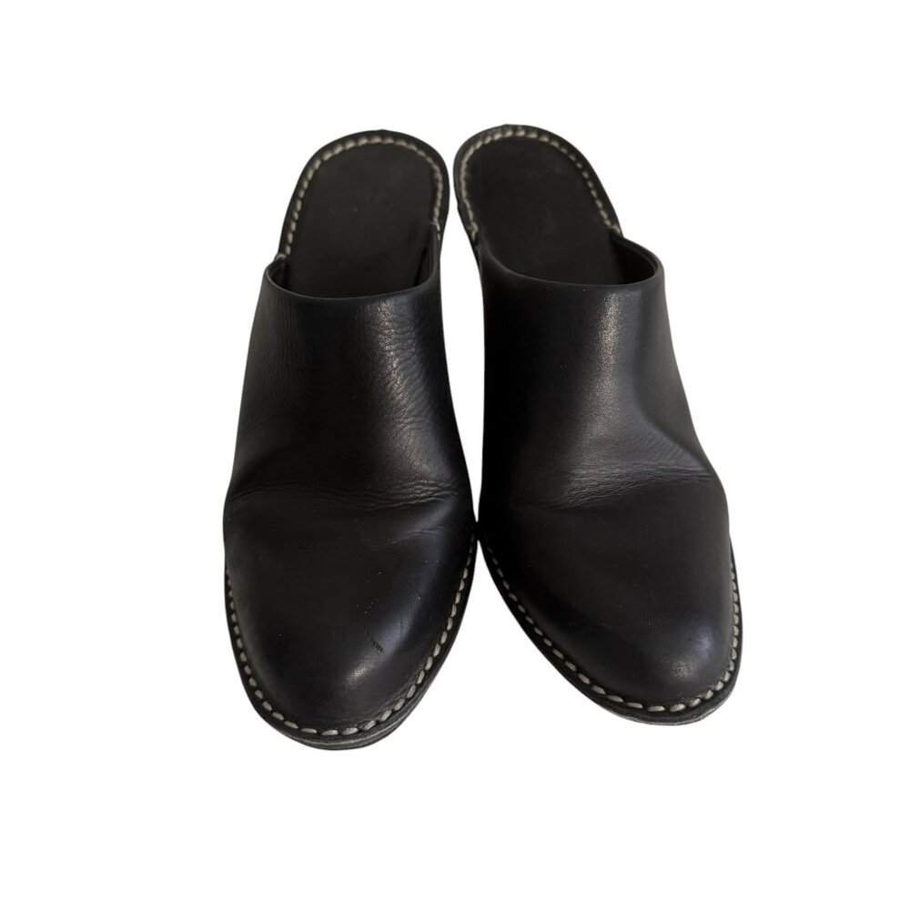 Designer Donald J. Pliner Black Leather Mule Clog Heels – Size 6 – Made in Italy